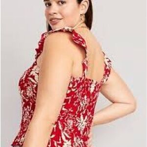 Old Navy Red and White Ruffled Blouse Fitted Ruffle Floral Top xl